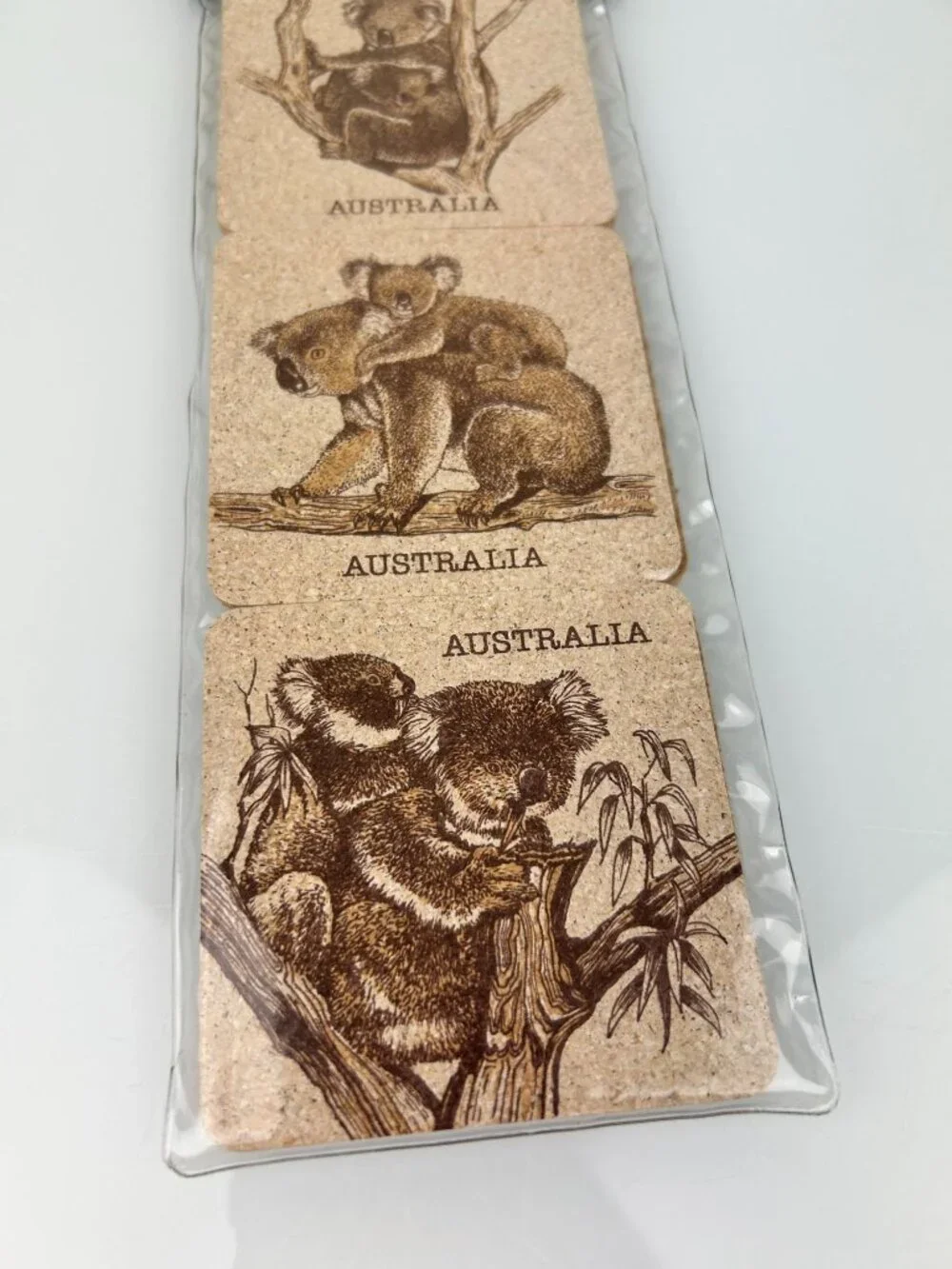 Australia Souvenir Koala Bear Cork Drinking Coasters Set 6 NIP Vintage Barware